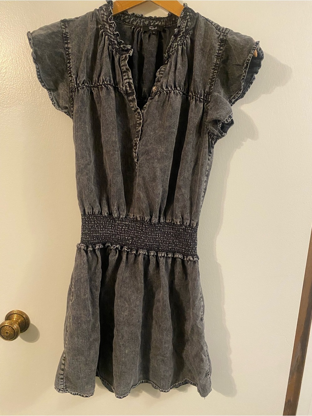 Rails Washed Black Denim Dress with Smocked Waist